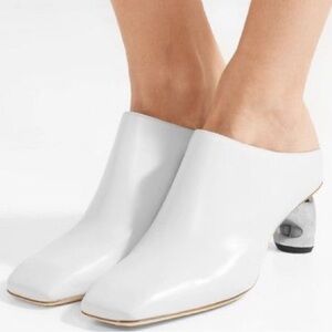 Rejina Pyo Leather White Mule Silver Heel Size 7 (39)